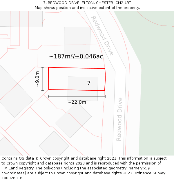 7, REDWOOD DRIVE, ELTON, CHESTER, CH2 4RT: Plot and title map