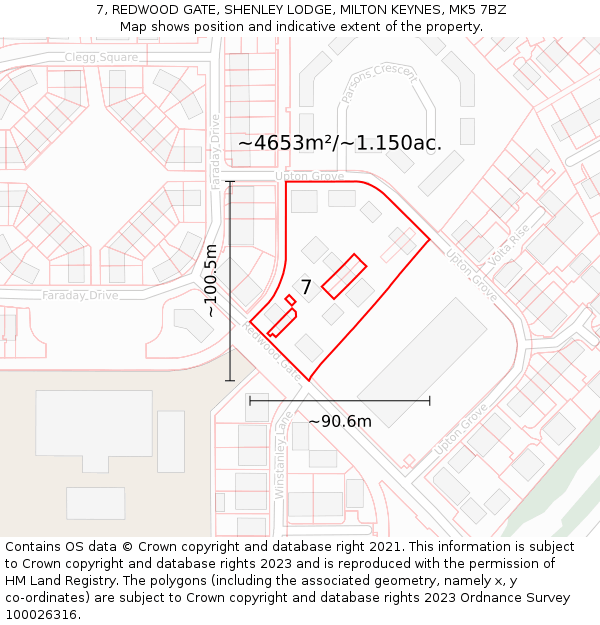 7, REDWOOD GATE, SHENLEY LODGE, MILTON KEYNES, MK5 7BZ: Plot and title map