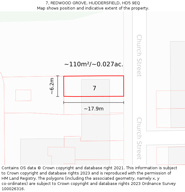 7, REDWOOD GROVE, HUDDERSFIELD, HD5 9EQ: Plot and title map