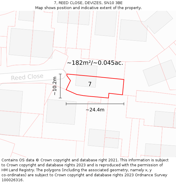 7, REED CLOSE, DEVIZES, SN10 3BE: Plot and title map
