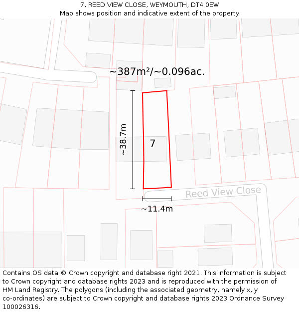 7, REED VIEW CLOSE, WEYMOUTH, DT4 0EW: Plot and title map