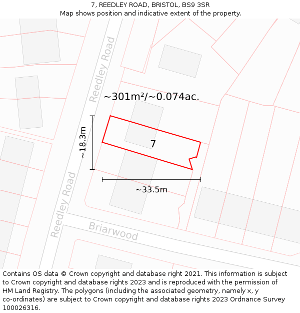 7, REEDLEY ROAD, BRISTOL, BS9 3SR: Plot and title map