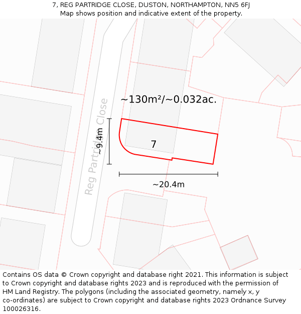 7, REG PARTRIDGE CLOSE, DUSTON, NORTHAMPTON, NN5 6FJ: Plot and title map