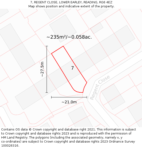 7, REGENT CLOSE, LOWER EARLEY, READING, RG6 4EZ: Plot and title map