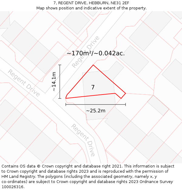 7, REGENT DRIVE, HEBBURN, NE31 2EF: Plot and title map