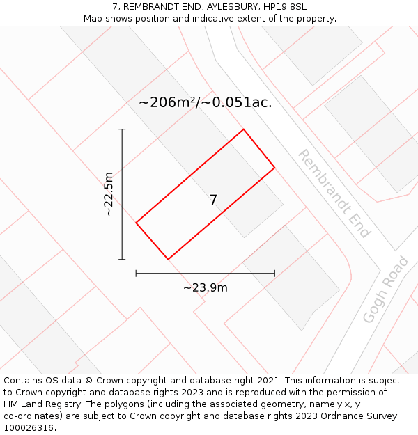 7, REMBRANDT END, AYLESBURY, HP19 8SL: Plot and title map