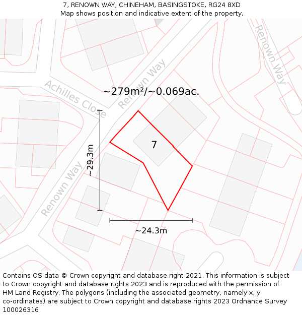 7, RENOWN WAY, CHINEHAM, BASINGSTOKE, RG24 8XD: Plot and title map
