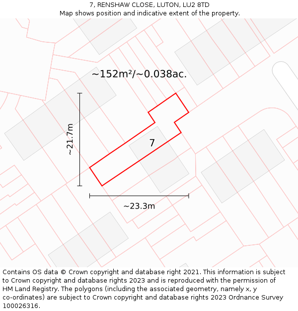 7, RENSHAW CLOSE, LUTON, LU2 8TD: Plot and title map