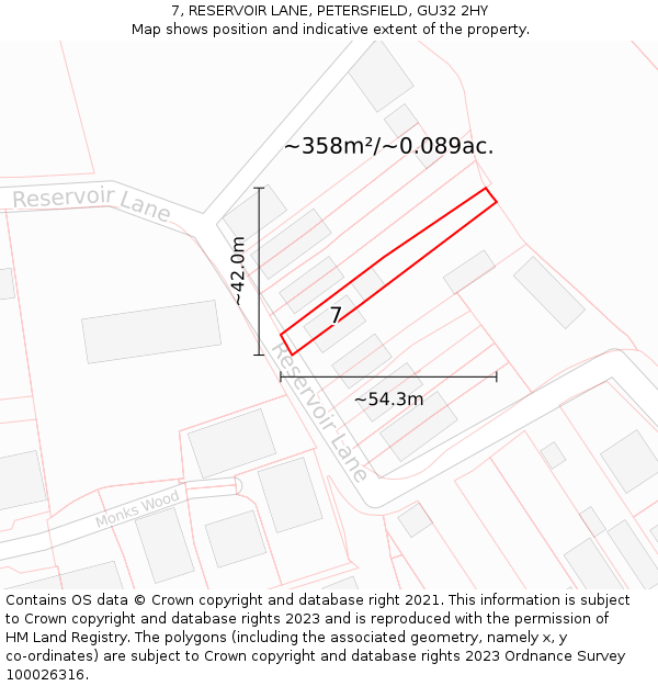 7, RESERVOIR LANE, PETERSFIELD, GU32 2HY: Plot and title map