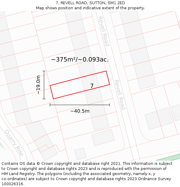 7, REVELL ROAD, SUTTON, SM1 2ED: Plot and title map