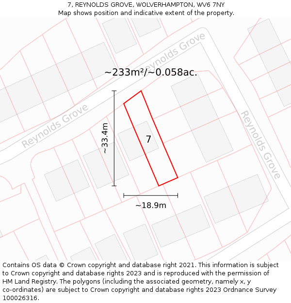 7, REYNOLDS GROVE, WOLVERHAMPTON, WV6 7NY: Plot and title map