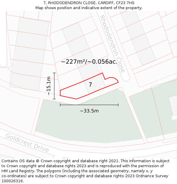 7, RHODODENDRON CLOSE, CARDIFF, CF23 7HS: Plot and title map