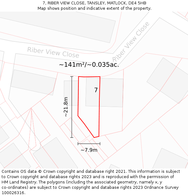 7, RIBER VIEW CLOSE, TANSLEY, MATLOCK, DE4 5HB: Plot and title map