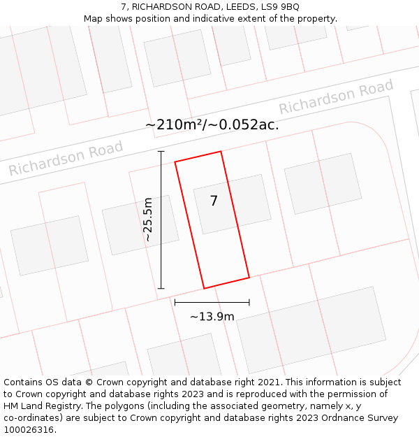 7, RICHARDSON ROAD, LEEDS, LS9 9BQ: Plot and title map