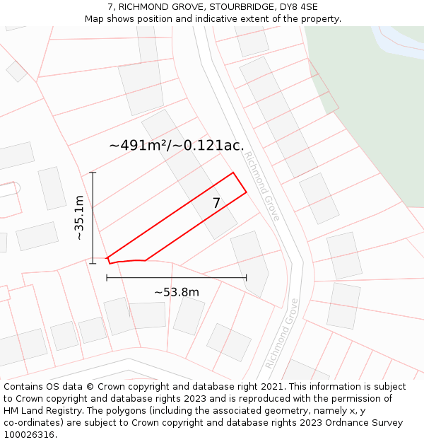 7, RICHMOND GROVE, STOURBRIDGE, DY8 4SE: Plot and title map