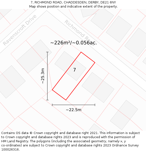 7, RICHMOND ROAD, CHADDESDEN, DERBY, DE21 6NY: Plot and title map