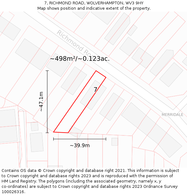 7, RICHMOND ROAD, WOLVERHAMPTON, WV3 9HY: Plot and title map