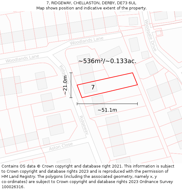 7, RIDGEWAY, CHELLASTON, DERBY, DE73 6UL: Plot and title map
