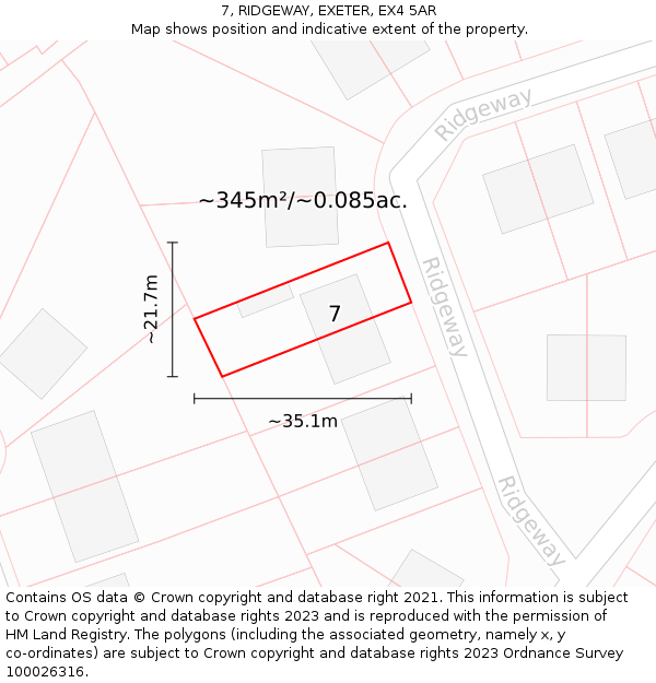 7, RIDGEWAY, EXETER, EX4 5AR: Plot and title map