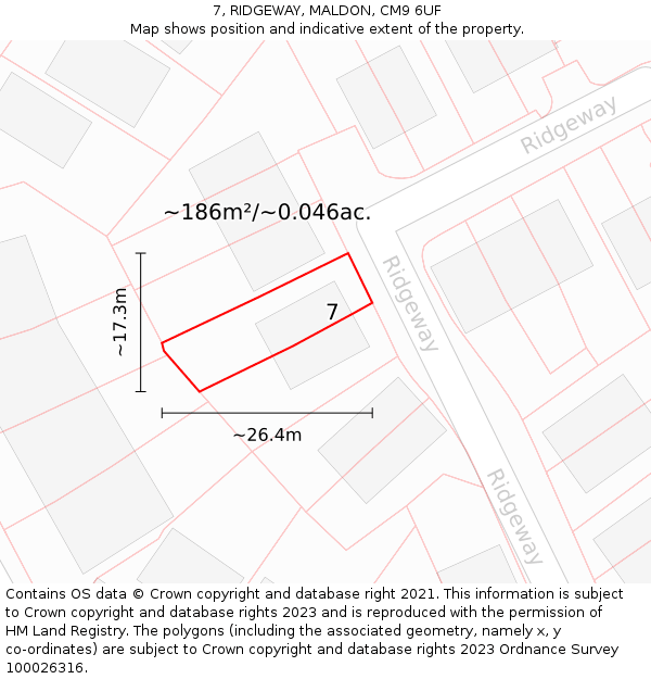 7, RIDGEWAY, MALDON, CM9 6UF: Plot and title map