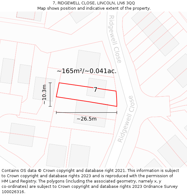 7, RIDGEWELL CLOSE, LINCOLN, LN6 3QQ: Plot and title map