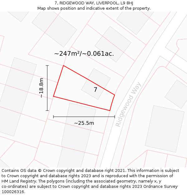 7, RIDGEWOOD WAY, LIVERPOOL, L9 8HJ: Plot and title map