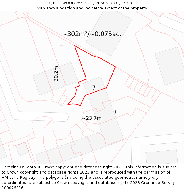 7, RIDGWOOD AVENUE, BLACKPOOL, FY3 8EL: Plot and title map