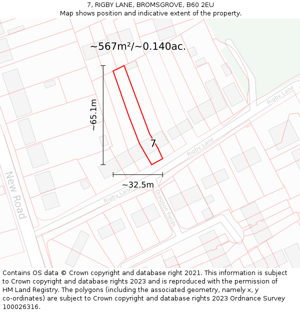 7, RIGBY LANE, BROMSGROVE, B60 2EU: Plot and title map