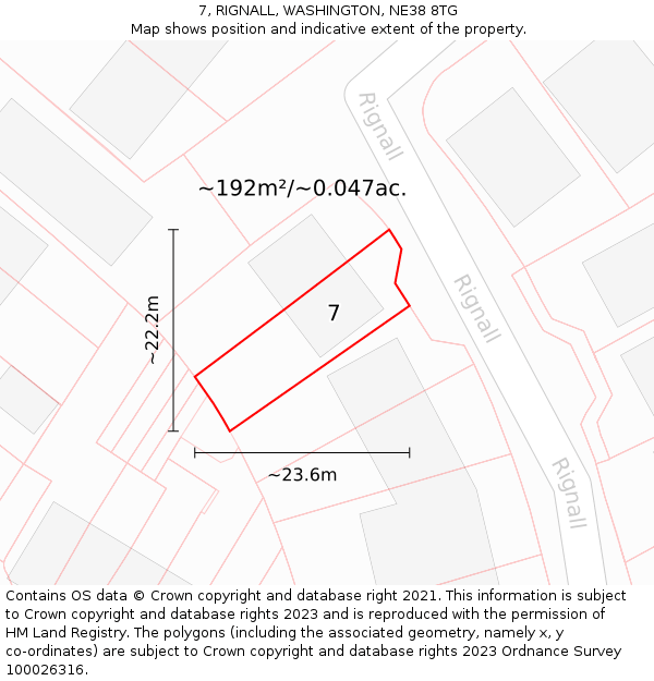 7, RIGNALL, WASHINGTON, NE38 8TG: Plot and title map
