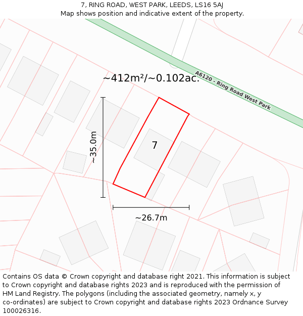 7, RING ROAD, WEST PARK, LEEDS, LS16 5AJ: Plot and title map