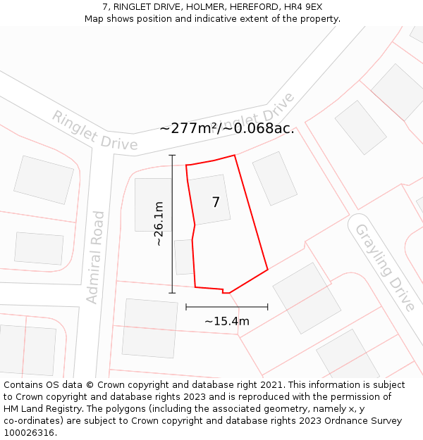 7, RINGLET DRIVE, HOLMER, HEREFORD, HR4 9EX: Plot and title map