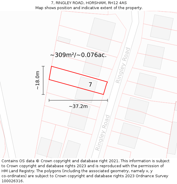 7, RINGLEY ROAD, HORSHAM, RH12 4AS: Plot and title map