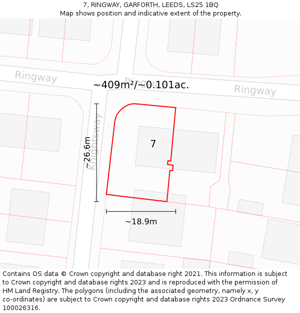 7, RINGWAY, GARFORTH, LEEDS, LS25 1BQ: Plot and title map