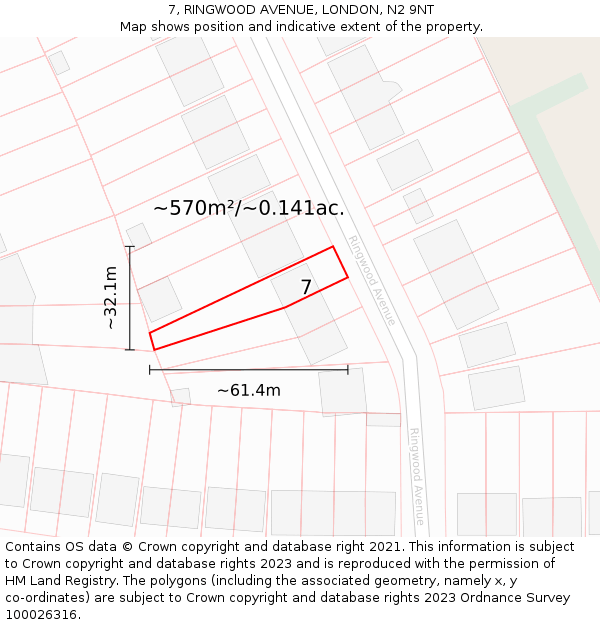 7, RINGWOOD AVENUE, LONDON, N2 9NT: Plot and title map