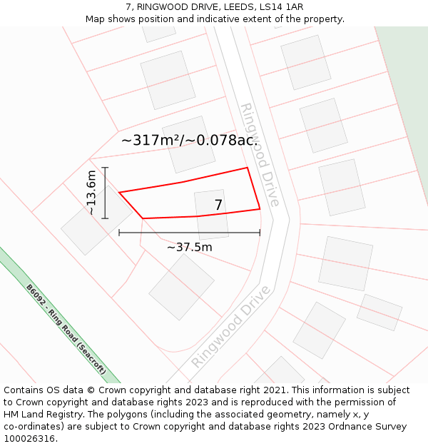 7, RINGWOOD DRIVE, LEEDS, LS14 1AR: Plot and title map