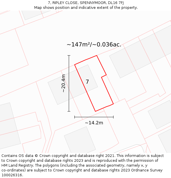 7, RIPLEY CLOSE, SPENNYMOOR, DL16 7FJ: Plot and title map