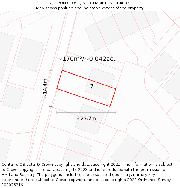 7, RIPON CLOSE, NORTHAMPTON, NN4 8RF: Plot and title map