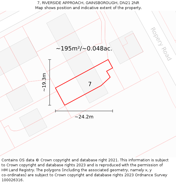 7, RIVERSIDE APPROACH, GAINSBOROUGH, DN21 2NR: Plot and title map