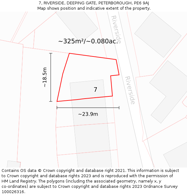 7, RIVERSIDE, DEEPING GATE, PETERBOROUGH, PE6 9AJ: Plot and title map