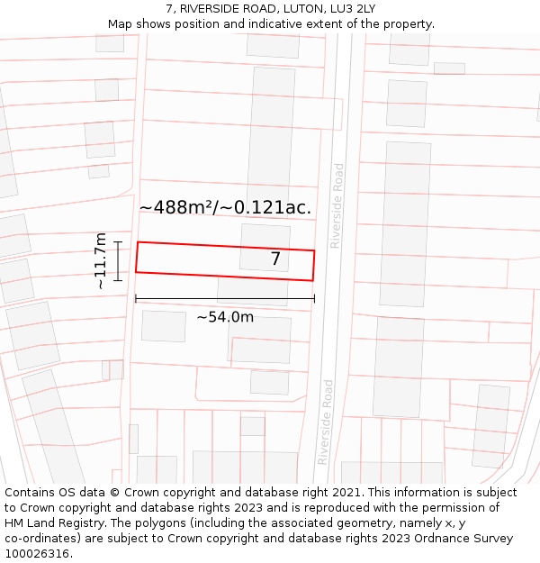 7, RIVERSIDE ROAD, LUTON, LU3 2LY: Plot and title map