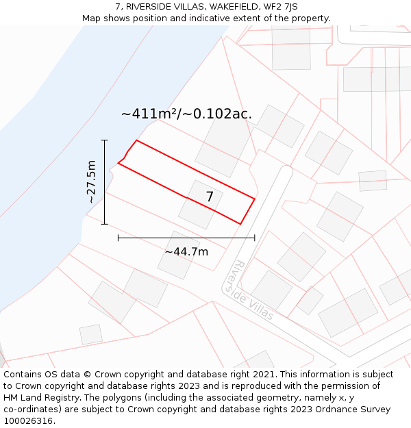 7, RIVERSIDE VILLAS, WAKEFIELD, WF2 7JS: Plot and title map