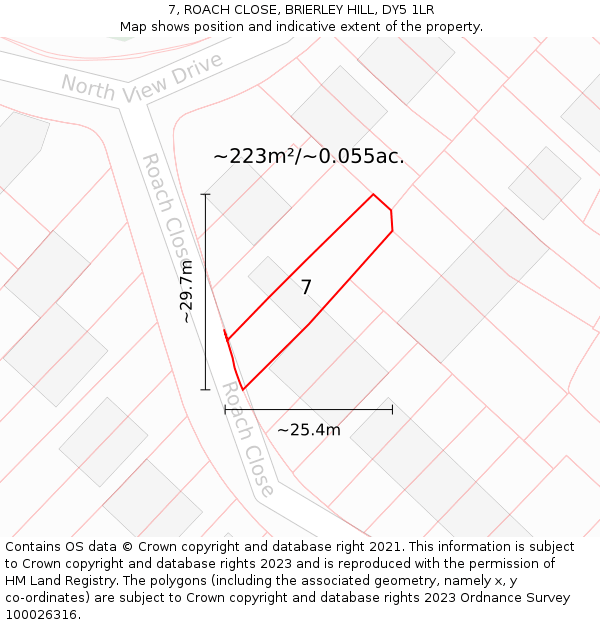 7, ROACH CLOSE, BRIERLEY HILL, DY5 1LR: Plot and title map
