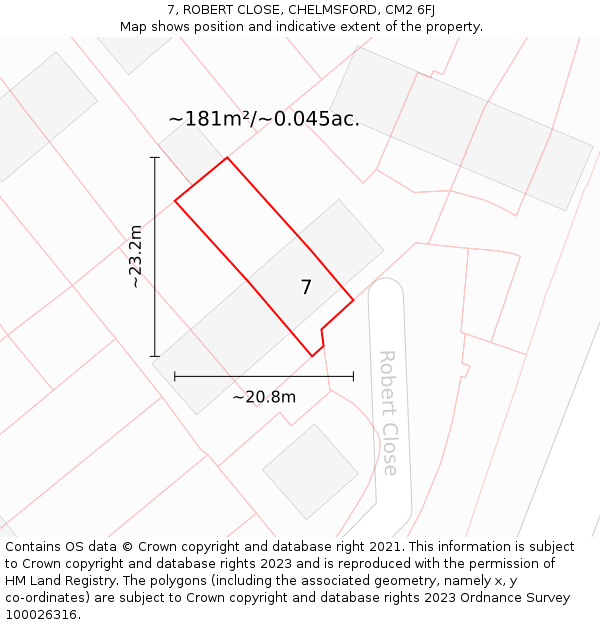 7, ROBERT CLOSE, CHELMSFORD, CM2 6FJ: Plot and title map