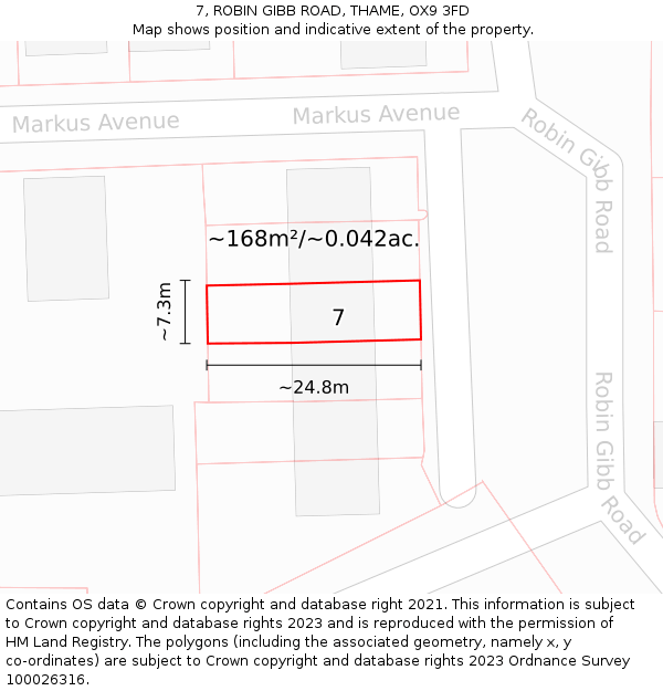 7, ROBIN GIBB ROAD, THAME, OX9 3FD: Plot and title map