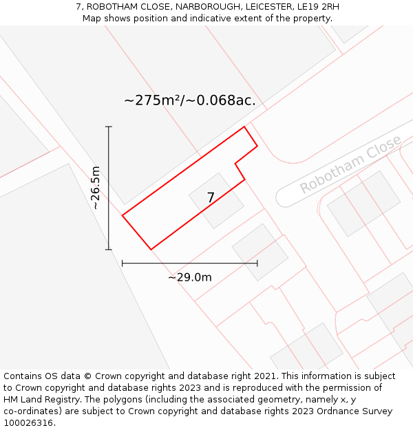 7, ROBOTHAM CLOSE, NARBOROUGH, LEICESTER, LE19 2RH: Plot and title map
