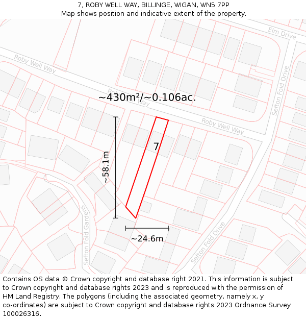 7, ROBY WELL WAY, BILLINGE, WIGAN, WN5 7PP: Plot and title map