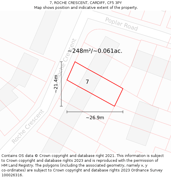 7, ROCHE CRESCENT, CARDIFF, CF5 3PY: Plot and title map