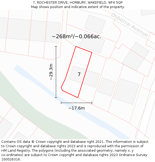 7, ROCHESTER DRIVE, HORBURY, WAKEFIELD, WF4 5QP: Plot and title map