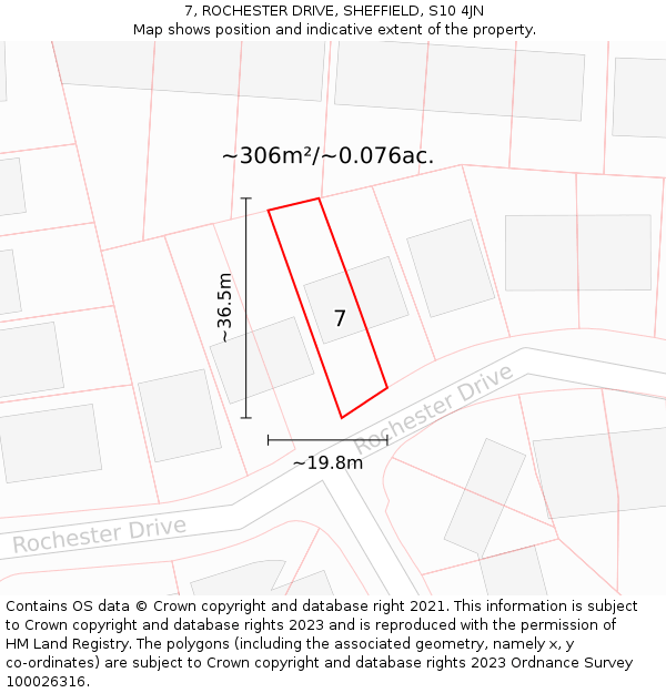 7, ROCHESTER DRIVE, SHEFFIELD, S10 4JN: Plot and title map