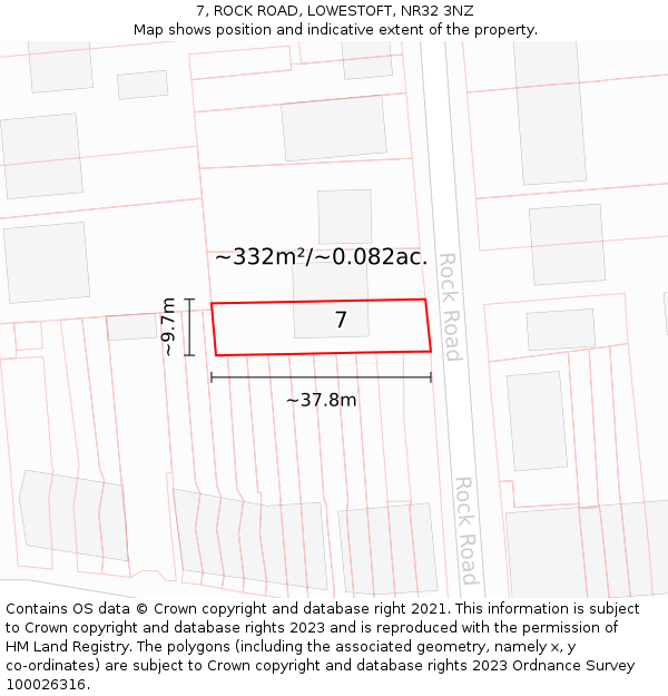 7, ROCK ROAD, LOWESTOFT, NR32 3NZ: Plot and title map